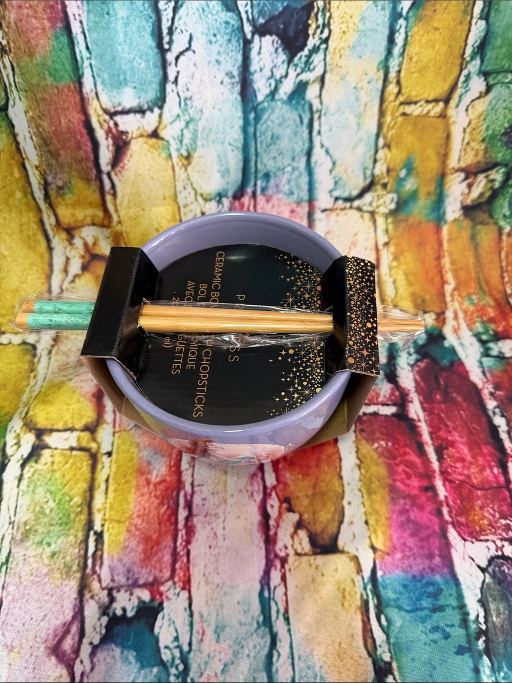 Disney Princess Ceramic Bowl with Chopsticks - Lavender and Gold Ariel